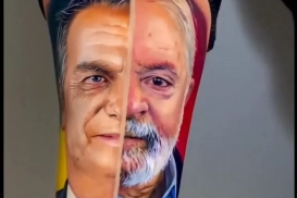 Homem tatua os rostos de Lula e Bolsonaro lado a lado